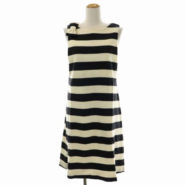 Franche Lippe Lippee Black No Sleeve Border Dress Centre Knee Length Wool Ribbon