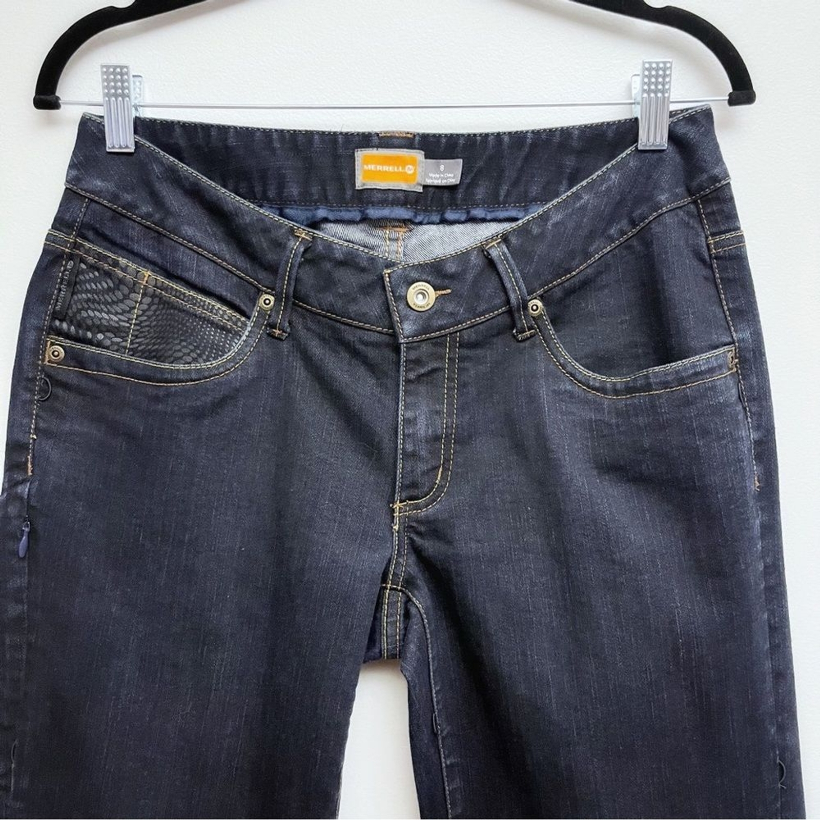 Jeans Merrell donna 8 denim scuro lavaggio vita media gamba dritta utility