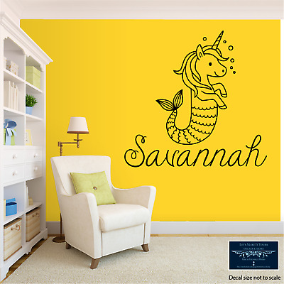 MERMAID W/ NAME 22" LARGE WALL VINYL DECAL YOUR CHOICE OF COLOR PERSONALIZED