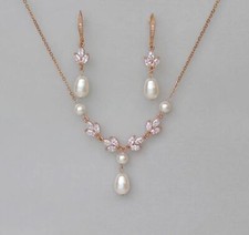 14K Gold Plated Freshwater Shell Pearl Necklace and Earrings Set