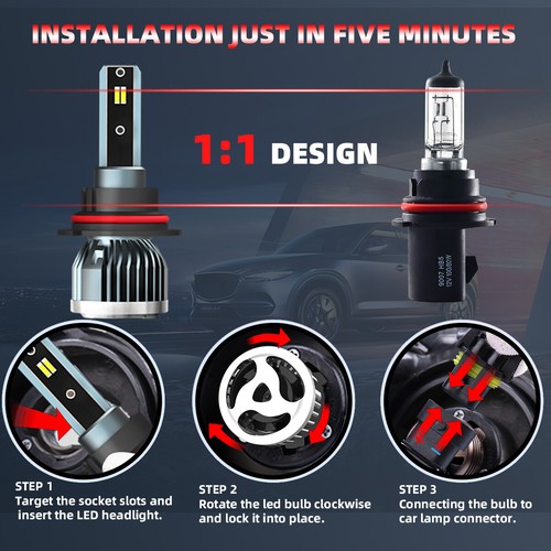 9007/HB5 LED Headlight Bulbs Kit High/Low Beam Super Bright 6000K Cold White - Picture 6 of 10