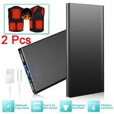2 Packs 20000mAh Power Bank 5V/2.1A External Battery Pack For Heated Vest Jacket