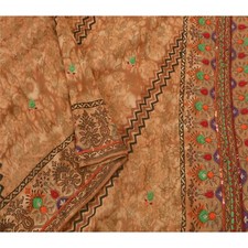 Sanskriti Vintage Brown Sarees Pure Silk Hand Beaded Fabric Craft Premium Sari