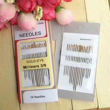 Milliners Hand Straw Needles Gold Eye Stainless Steel Size 3/9 Set of 16