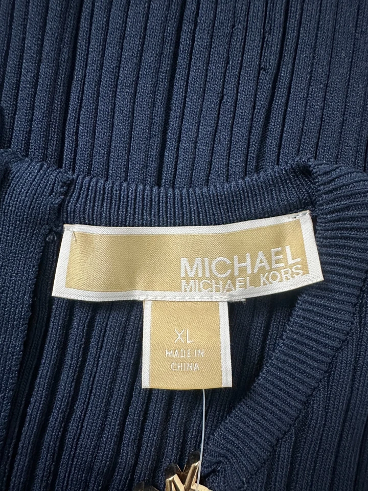 Vestido suéter tejido a rayas azul medianoche Michael Kors para mujer talla XL Foto 3 de 4