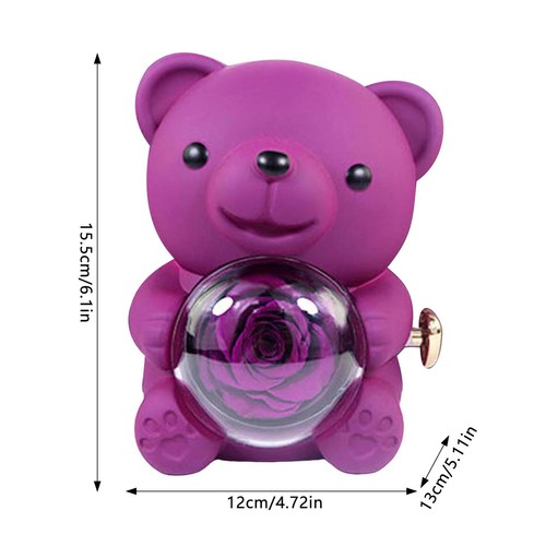 Rotating Bear Gift Box With Eternal Rose And Real Flower Jewelry Box Romantic - Picture 6 of 16