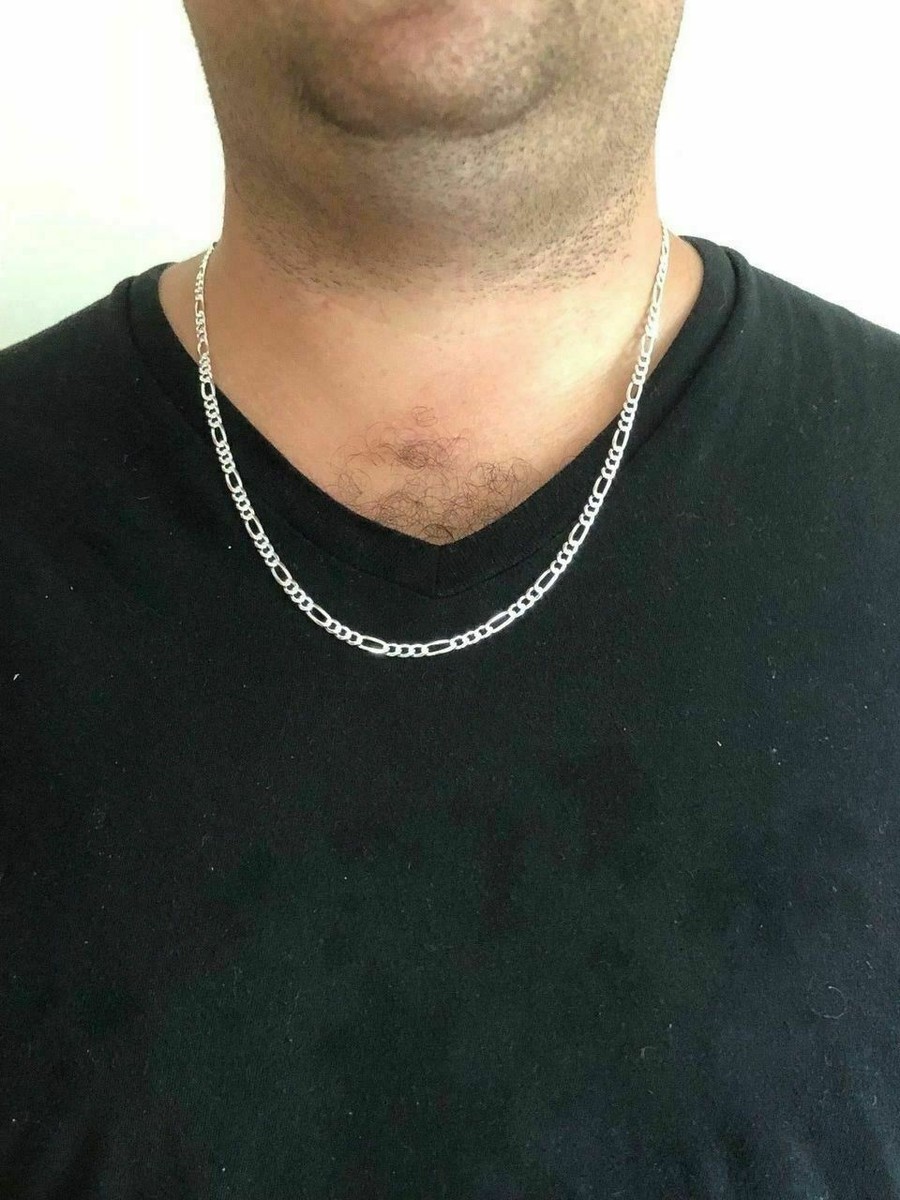 Solid 925 Sterling Silver 4mm Thick Italian Figaro Link Chain Necklace ALL SIZES