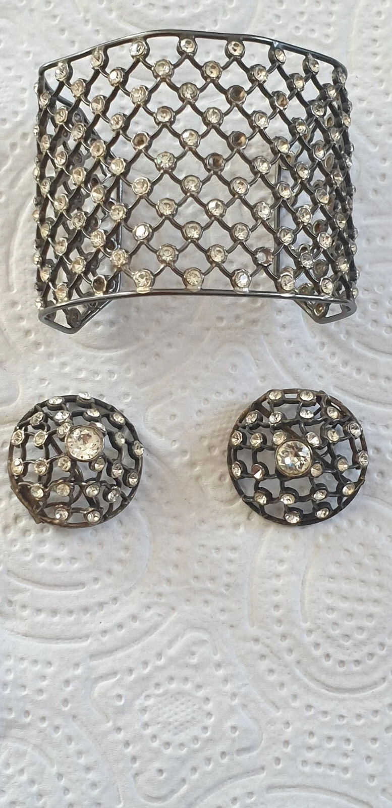 JOLIE PARURE BOUCLES D OREILLES BRACELET ARGENT ET BRILLANTS VINTAGE DLG CHANEL
