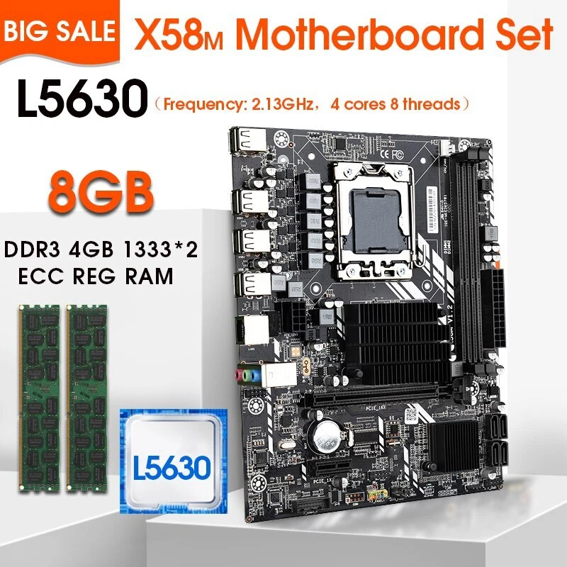 X58M Motherboard Set With Xeon L5630 LGA 1366 CPU 2 4GB 1333MHz