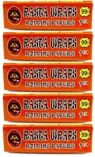 5x Rasta Wraps Rolling Papers Single Wide 1.0  5/P KS 50 Lvs/Pk USA SHPD