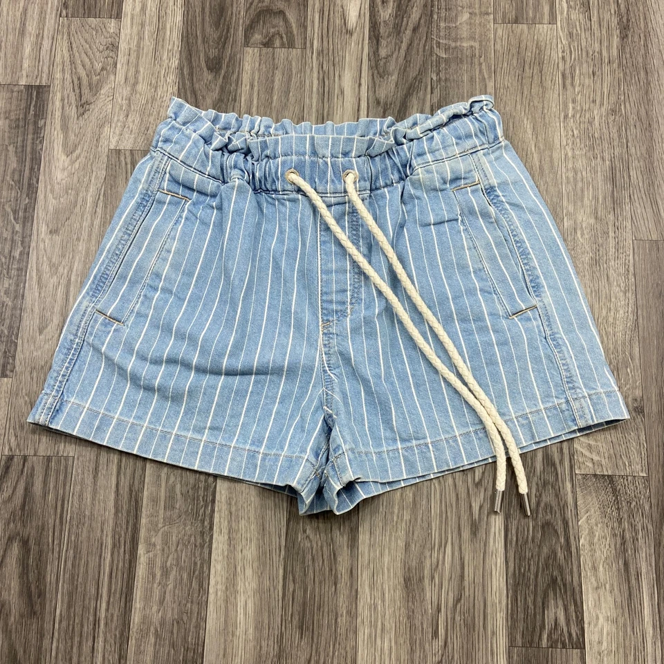 ANN TAYLOR LOFT 抽绳领带高腰蓝色牛仔短裤女式 XS 码 — 第 2/4 张图片