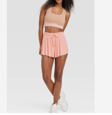 Women's Mid-Rise Double Layer Run Shorts Peach Orange JoyLab Large