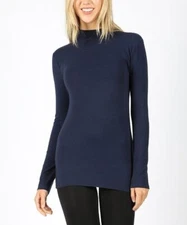 Zenana Navy Mock Neck Long-Sleeve Tee Size Small NWOT