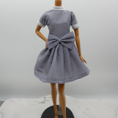 #ad Barbie Doll Size Fashion Dress Black White Check Retro Lucy Fits Model Muse MTM $2.97