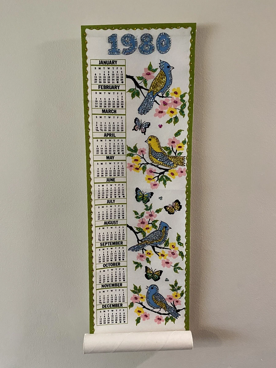 Vintage 1980 calendar felt wall hanging birds sequence butterfly blue jays  | eBay