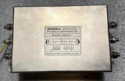 Juswell Noise Suppressor Power EMI Filter PF-4258-20, 380/440VAC/20A, 25/85/21