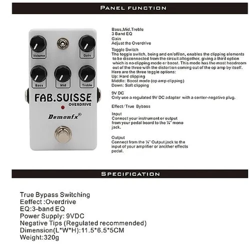 Demonfx High Quality FAB SUISSE Overdrive & Gate Pedal Guitar Effect Pedal Overd - Picture 7 of 9