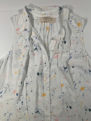NEW CLOTH & STONE SzS SLEEVELESS BUTTON FRONT PAINT SPLATTER SHIRT