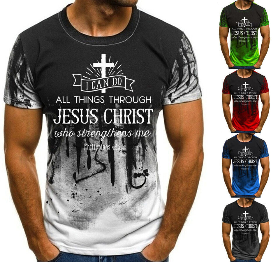 Cross Jesus Christ Design Graphic T-Shirt Mens Short Sleeve Tee Top