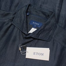 Eton NWT Casual Button Down Shirt Size 40 15.75 M Slim in Blue 100 Lyocell