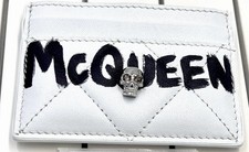 Alexander McQueen Graffiti 3D Silver SKULL Card Case Quilted White Leather NWT