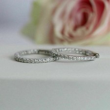 Real Diamond Hoops Round Cut 1 Carat Solid 14K White Gold Womens Earrings