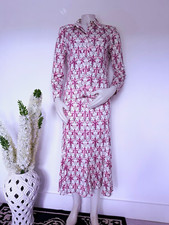 Prada Made in Italy Floral Collared Long Sleeve Shirt Midi Dress Pink/White 42