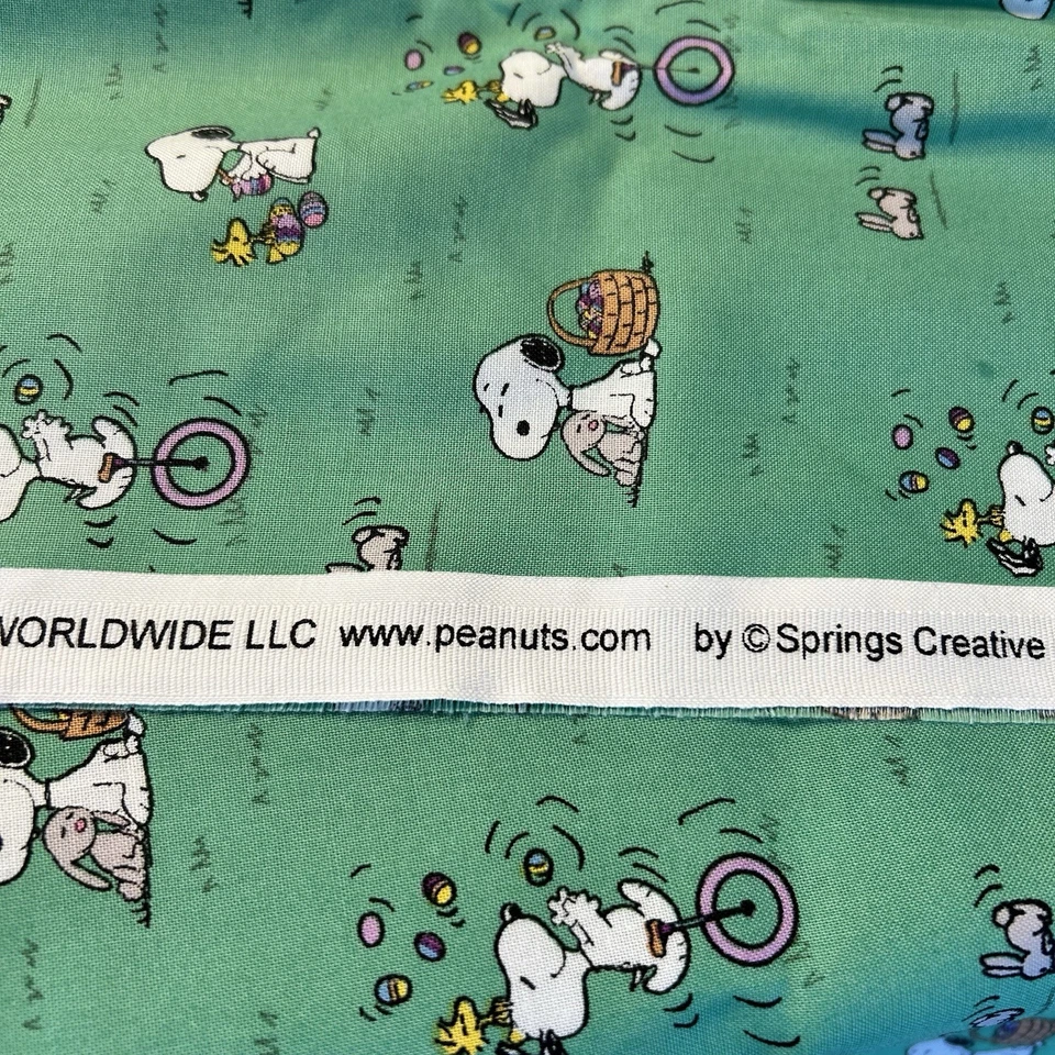 Peanuts Snoopy Charlie Brown Easter Fun Green Fabric Cotton Quilt 3/4 Yd x 44” - Image 3 of 4