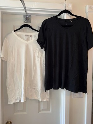 LOGO Principles by Lori Goldstein SET OF TWO Cotton Modal Tops BLACK /WHITE sz L