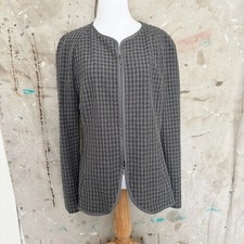 Armani Houndstooth Woven Blazer Jacket Size 10 - Gray Full Zip Collarless Office