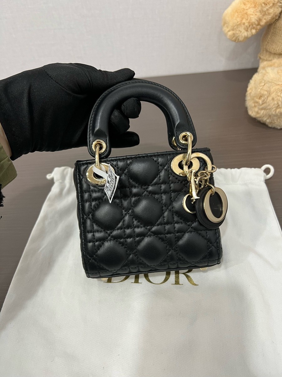 ✨LADY Dior ブラック キルティング ショルダーバッグ Dior Lady Dior Micro Lambskin Top Handle Bag Chain Handbag Bag