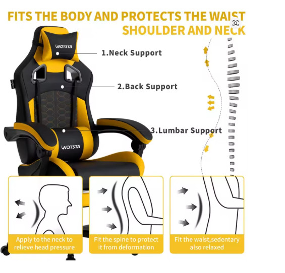 Ergonomic Gaming Chair Massage Recliner Footrest Racing Office Chair Heavy Duty