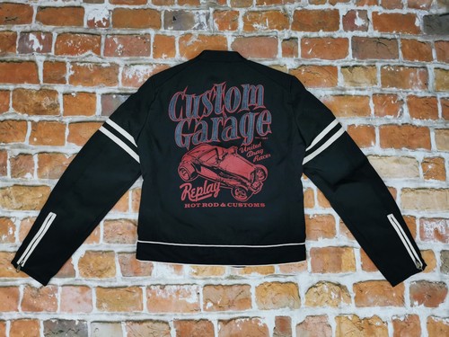 Replay, Replay 44 Vintage Biker Jacket Custom Garage Hotrod Drag Racer Car Black