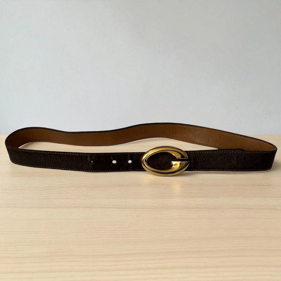 Cinturón de cuero marrón GUCCI genuino vintage dorado logotipo G hebilla 27 Foto 2 de 4