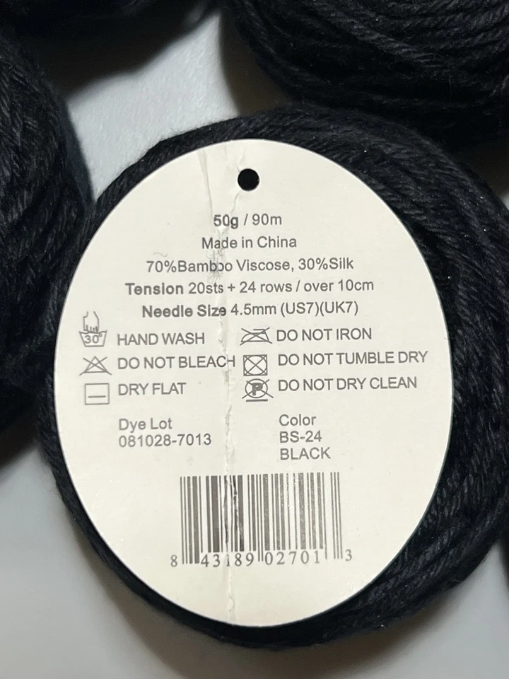 Hilo SEDA BAMBÚ Ella Rae NEGRO 50gr ea. Juego de 9 mezcla de bambú/seda Foto 3 de 4