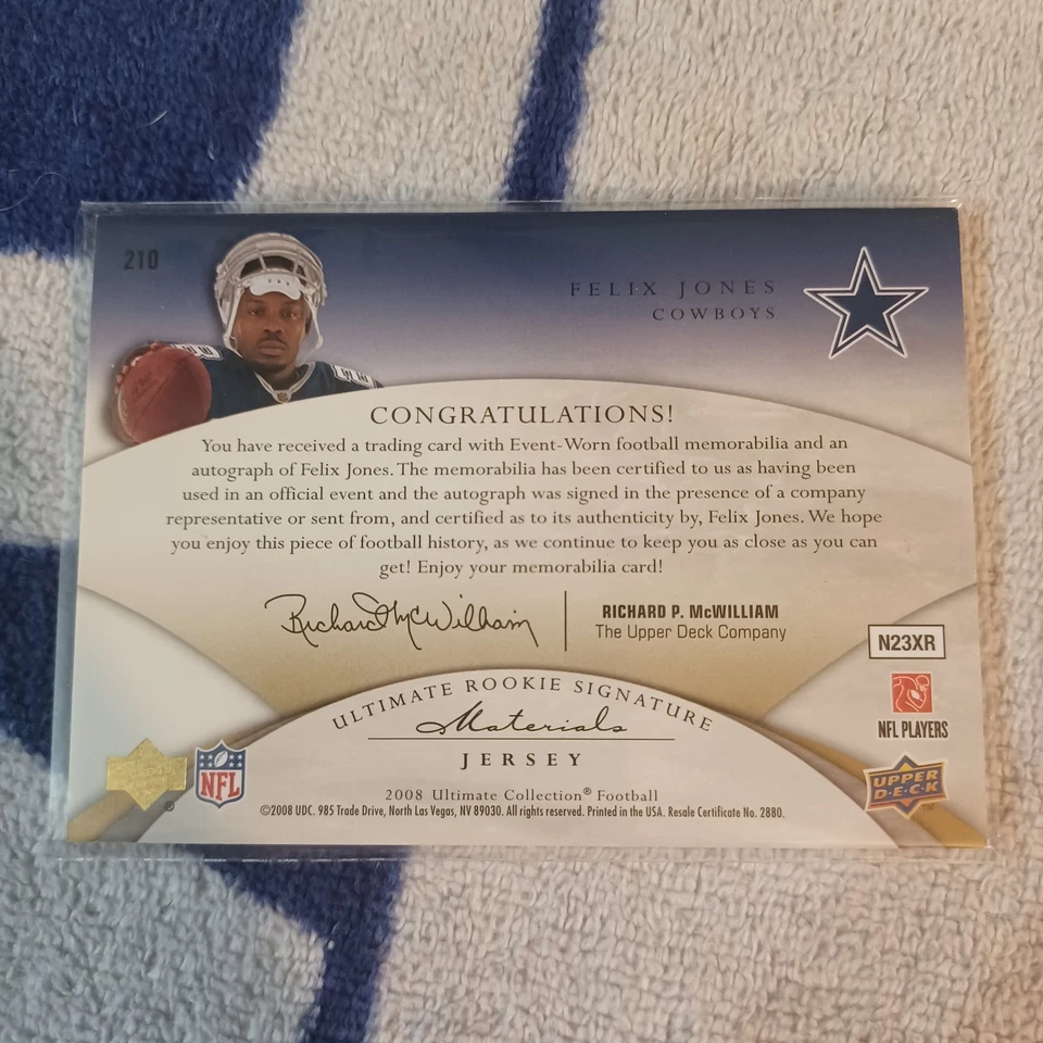 Felix Jones 2018 Ultimate Rookie Signatures Materials Serial# 268/375 Card# 210 - Image 2 of 2