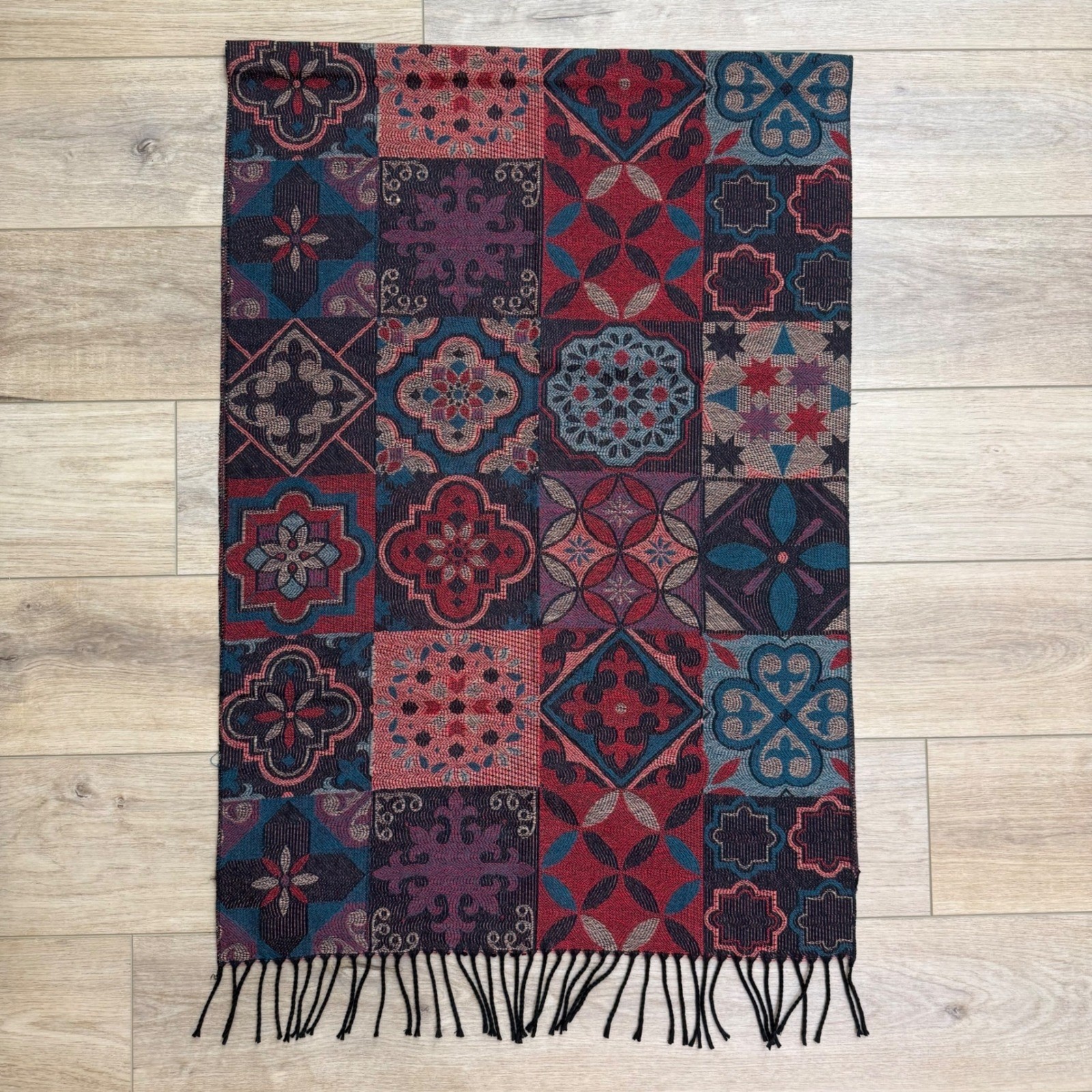 Mantón Pashmina Multicolor Patchwork Medallón Rectangular Flecos Bufanda Envoltura Boho
