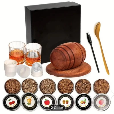 Whiskey Smoker Kit with torch, Wood Chips 6 Flavors, metal spoon, cleaning brush