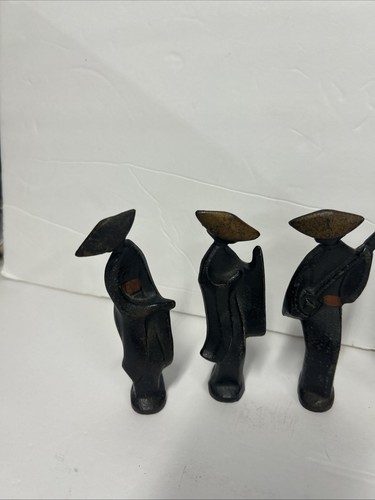 SET 8 FIGURINE GEISHA DANZANTI GIAPPONESI IN GHISA SOLIDA VINTAGE strumento - Foto 6 di 6