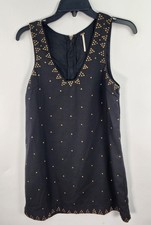 Free People Soho Studded Shift Mini Dress Women's 2 Black Gold Brass Studs