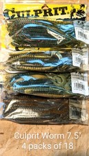 Bass Baits "Culprit Worm" New 7.5” Assortment Plastic Jig fishing lures lot 72 D