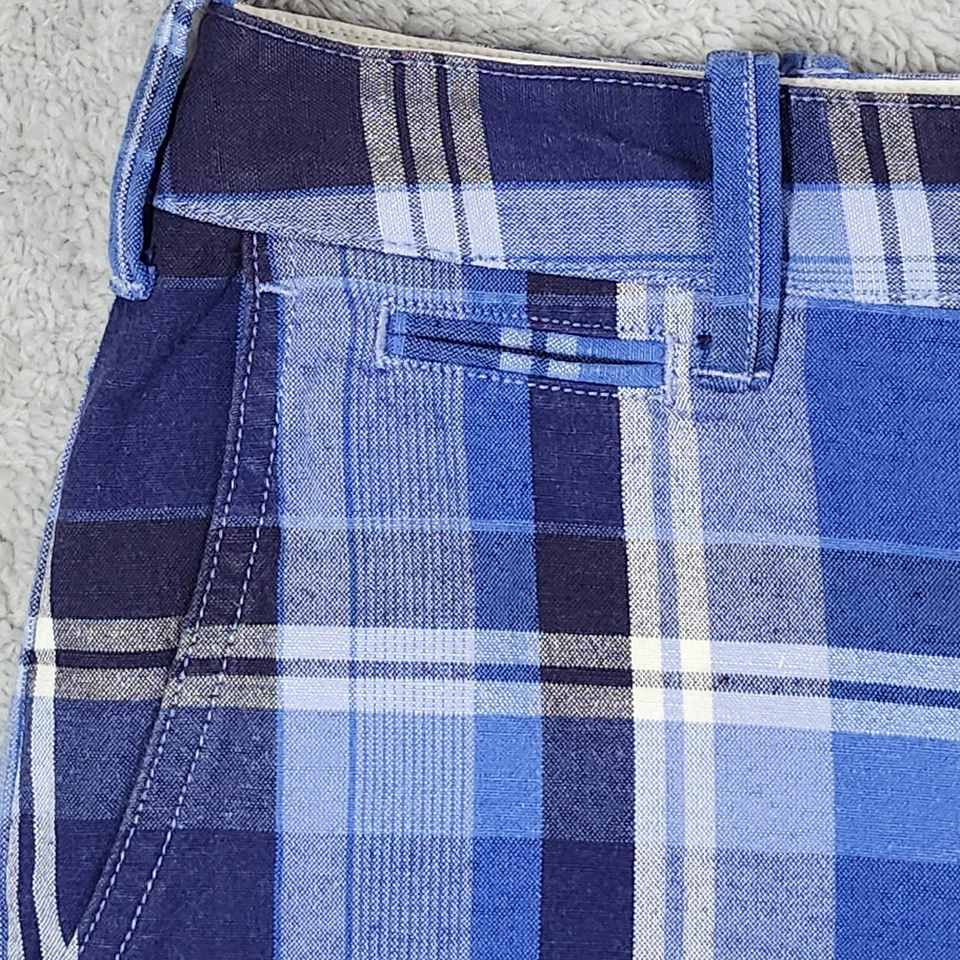 Pantalones Cortos Polo Ralph Lauren Para Mujer 4 Azul Cuadros Mezcla de Lino Poni Preppy Clásico Foto 2 de 4