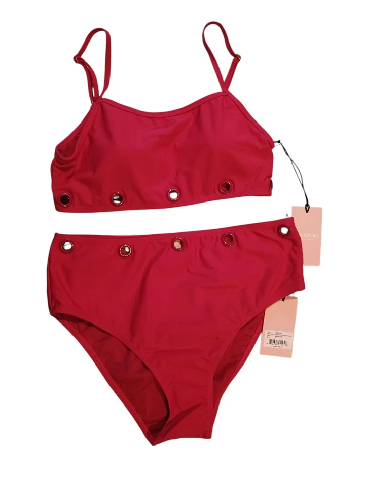 Juicy Couture 2 Piece Cami Grommet Strap Swimsuit M Red Medium Bikini NWT New - Image 2 of 4