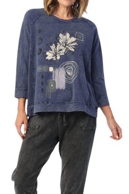 Jess & Jane Mia Mineral Washed French Terry Tunic Top Denim