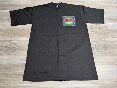 Vintage 90s Bugle Boy Graphic Tee Black Neon Double Sided Single Stitch USA Made