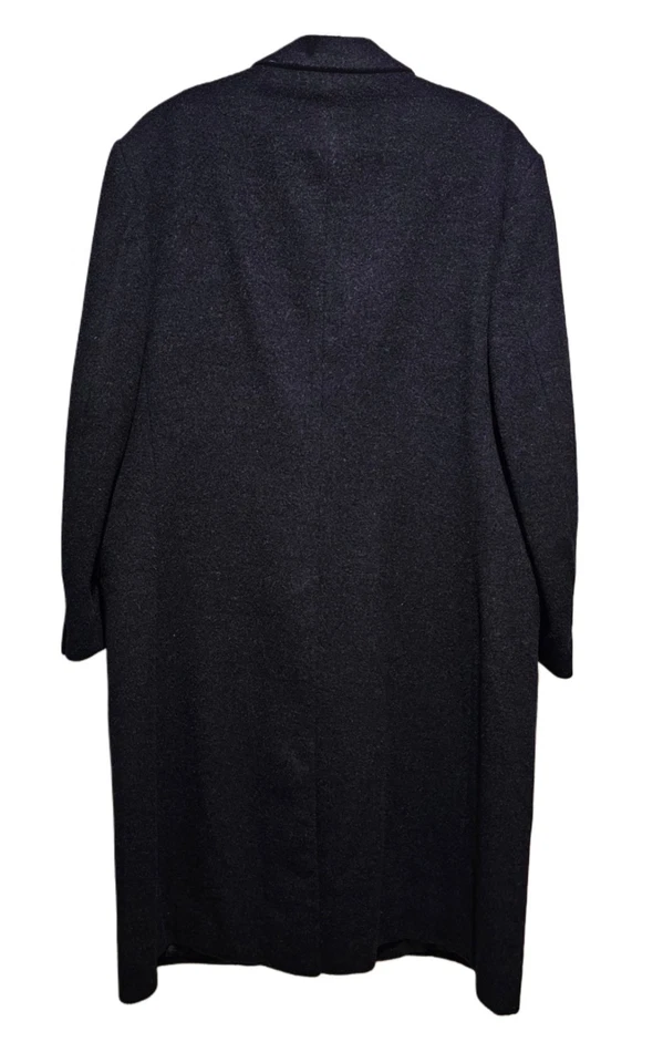 Men's Black Single Breasted Overcoat Macy's Club Room Long Wool Top Coat Sz 44R - Image 3 of 4