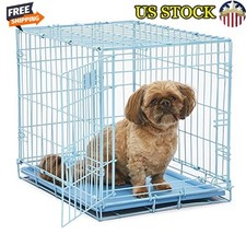 Single Door Metal Dog Crate w/ Divider Panel Portable Easy Assembly Secure Safe