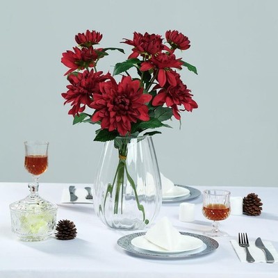 2 Burgundy 3'' tall Silk DAHLIA FLOWERS STEMS Wedding Party Flowers Bouquets SALE