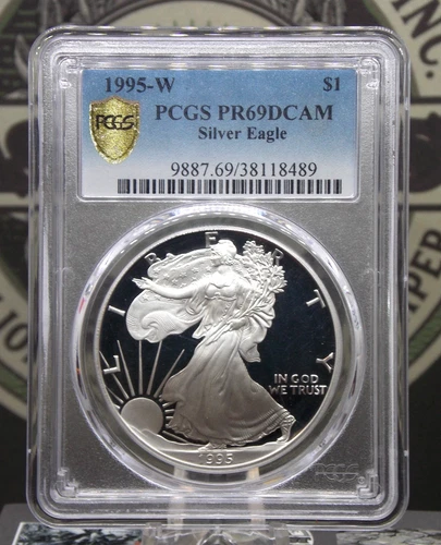 1995 "W" American SILVER Eagle $1 PCGS PR69 DCAM #489 Gold Shield 🗝️KEY🗝️ECC&C
