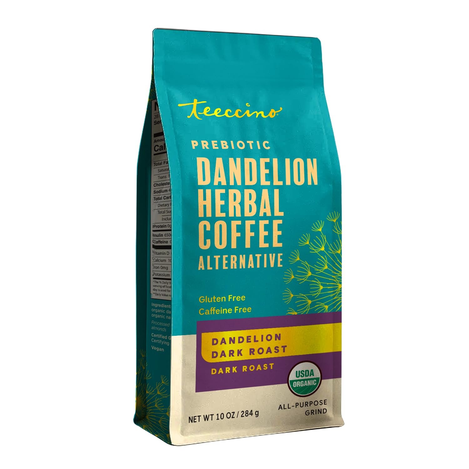 Teeccino Dandelion Dark Roast Herbal Coffee - 10 oz - Caffeine-Free Coffee Al...